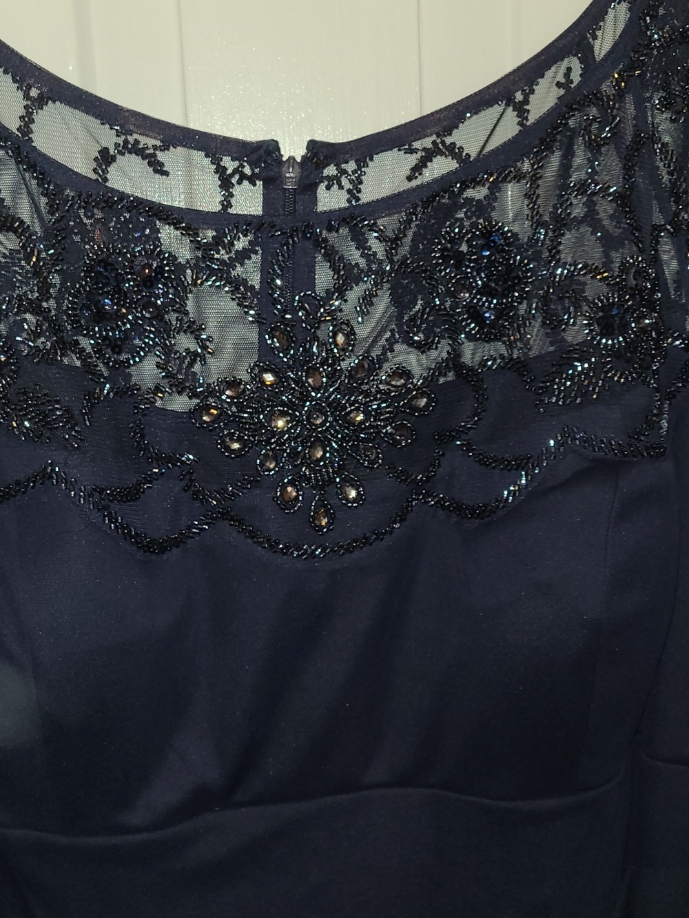 Xscape Navy Beaded Illusion Yoke Evening Gown - Picture 3 of 12